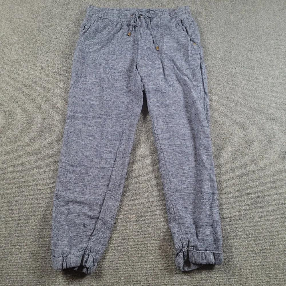 Ellen Tracy Jogger Pants Womens Small Blue Linen Blend Drawstring Elastic Cuff